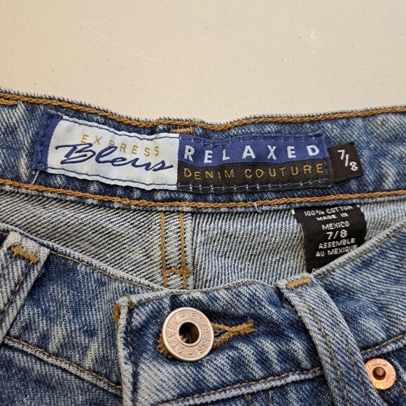 Express Bleus Womens Jeans Blue High Rise 90s Tapered Stonewashed Button Fly Vtg - Picture 4 of 6